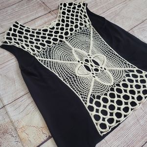 Umgee Black and White Crochet Back Tank Top S/M